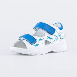 122215-21 Кожаные сандалии для мальчика для мальчики белый + синий