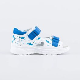 122215-21 Кожаные сандалии для мальчика для мальчики белый + синий фото №2