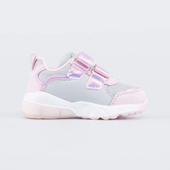 144210-71 Светящиеся кроссовки Радужный Единорог для девочки роз-сер фото №2