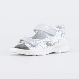 322172-25 Кожаные сандалии Серебристый дым для девочки белый + серебристый