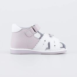 122245-21 Кожаные сандалии для девочки Бантик для девочки белый + сиреневый фото №2