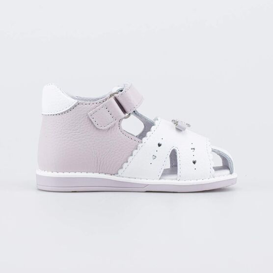 122245-21 Кожаные сандалии для девочки Бантик для девочки белый + сиреневый фото №2