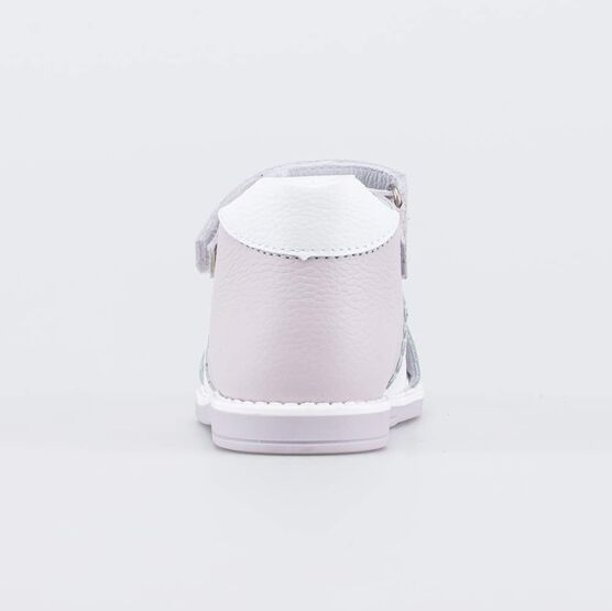 122245-21 Кожаные сандалии для девочки Бантик для девочки белый + сиреневый фото №5