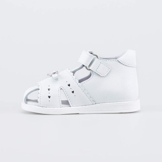 122245-22 Кожаные сандалии для девочки Бантик для девочки белый фото №2