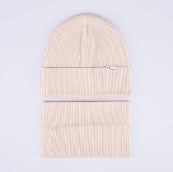 07811479-40 Демисезонный комплект шапка + снуд для девочки для девочки бежевый