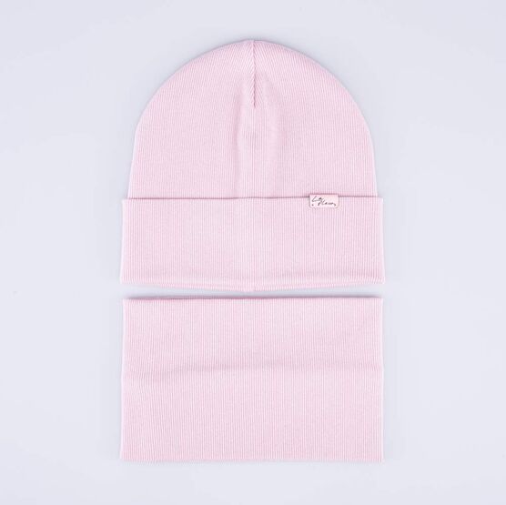 07811479-41 Демисезонный комплект шапка + снуд для девочки для девочки розовый