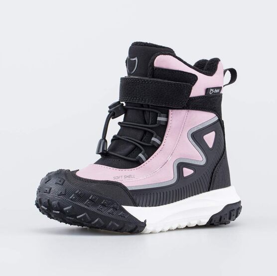 454712-42 Зимние мембранные ботинки с LED и Softshell Суперзащита для девочки черный + розовый