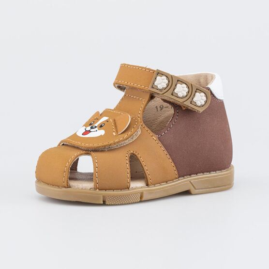 022160-25 Сандалии с регулируемым ремешком Первые шаги для мальчики желтый,коричневый