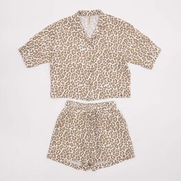 07864077-43 Костюм муслиновый рубашка + шорты для девочки Леопард для девочки бежевый
