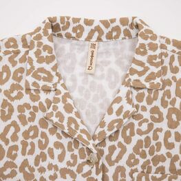 07864077-43 Костюм муслиновый рубашка + шорты для девочки Леопард для девочки бежевый фото №4