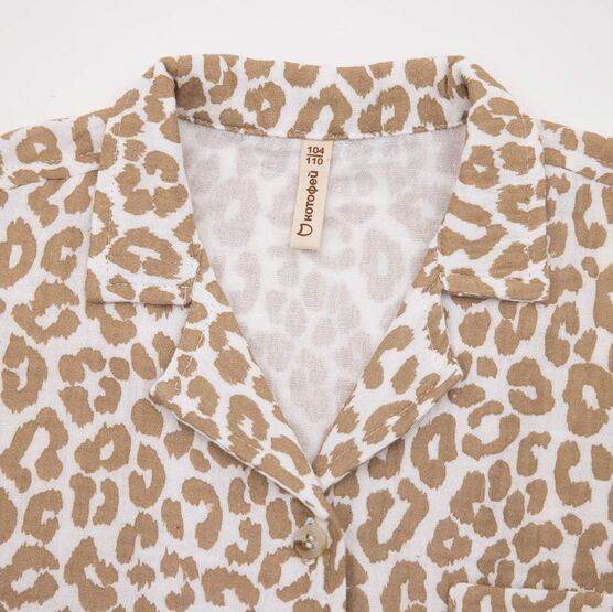 07864077-43 Костюм муслиновый рубашка + шорты для девочки Леопард для девочки бежевый фото №4