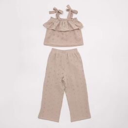 07864087-40 Комплект одежды для девочки (блузка+брюки) бежевый для девочки бежевый фото №2
