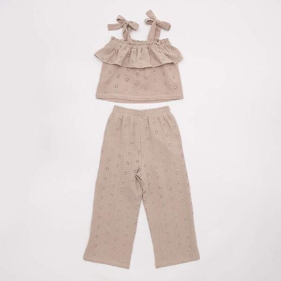 07864087-40 Комплект одежды для девочки (блузка+брюки) бежевый для девочки бежевый фото №2
