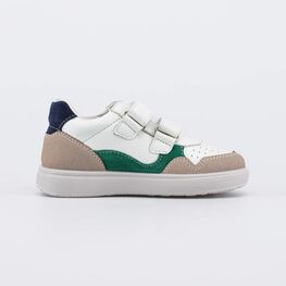 032098-13 Кожаные полуботинки на липучках для мальчики белый + бежевый фото №2