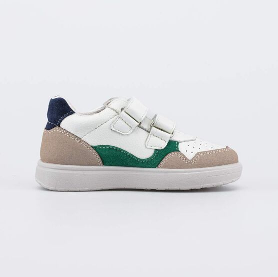 032098-13 Кожаные полуботинки на липучках для мальчики белый + бежевый фото №2