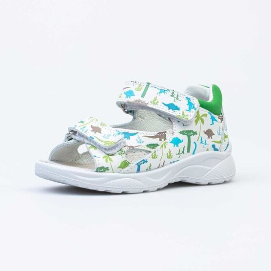 122187-21 Кожаные сандалии Парк Динозавров для мальчики белый с рисунком