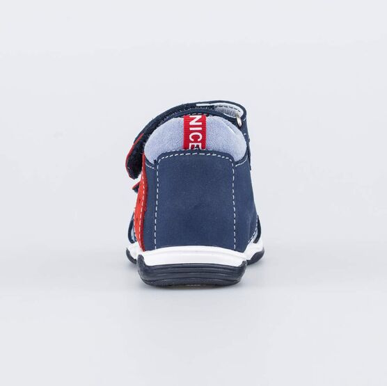 122203-21 Кожаные сандалии на липучках для мальчики син-кра-гол фото №5