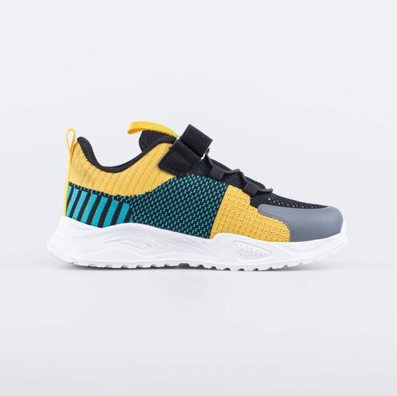 344419-12 Текстильные кроссовки на липучке для мальчики черный + желтый фото №2