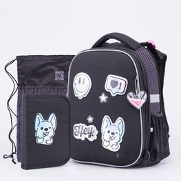 02804325-40 Школьный набор Формованный рюкзак, Мешок для сменной обуви, Пенал, чер-срб для девочки чер-срб