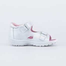 122206-21 Кожаные босоножки для девочки для девочки серебристый фото №2