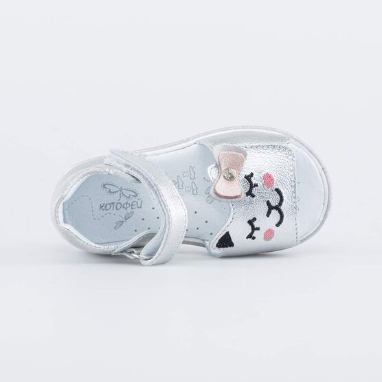 122208-21 Кожаные босоножки для девочки для девочки серебрист. фото №4