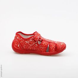 421001-16 Босоножки текстильные для девочки красный фото №2