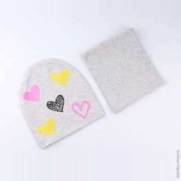 07811079-40 Шапка+снуд на весну, 95% хлопок, серый для девочки серый