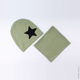 07711069-40 Шапка+снуд на весну хаки, 95% хлопок для мальчики хаки