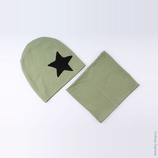 07711069-40 Шапка+снуд на весну хаки, 95% хлопок для мальчики хаки