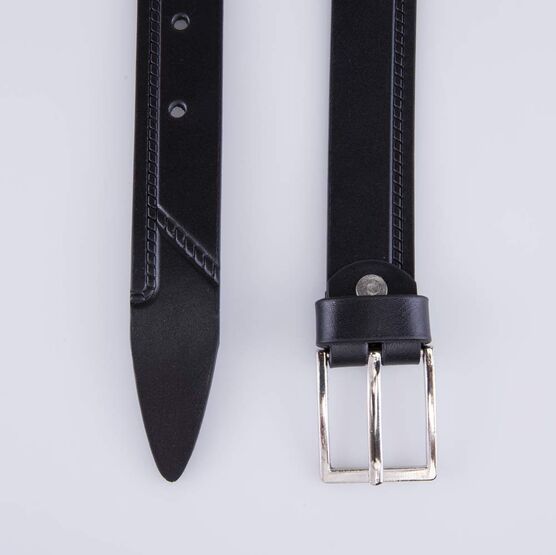 03704028-31 Ремень кожаный черный с тиснением Колосок для мальчики черный фото №3