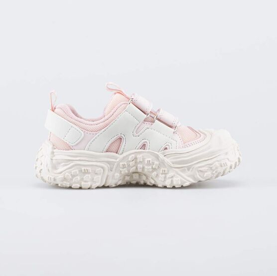 344545-11 Детские кроссовки на липучках для девочки розовый + бежевый фото №2