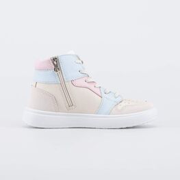 752251-24 Ботинки-кеды для девочки-подростка для девочки бежевый + голубой фото №2