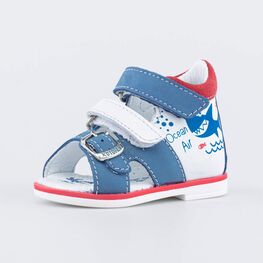 022138-23 Сандалии кожаные для мальчика для мальчики син-бел-кра