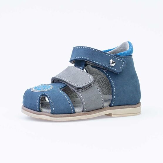 022121-21 Сандалии из натурального нубука для мальчика для мальчики син-сер