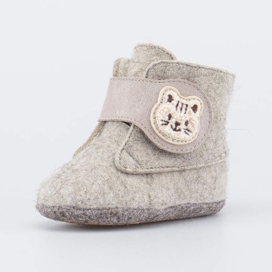 007014-40 Войлочные пинетки для девочки Котик для девочки бежевый