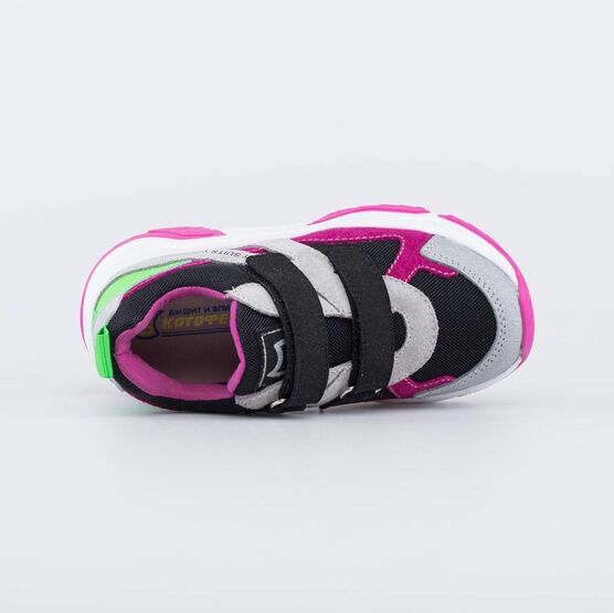 344441-14 Кожаные кроссовки с липучками для девочки чер-сер-роз фото №4