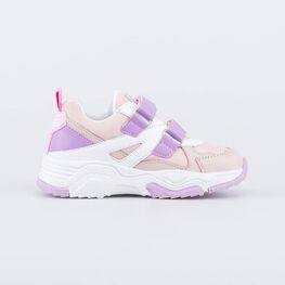 344441-15 Кожаные кроссовки с липучками для девочки роз-сир фото №2