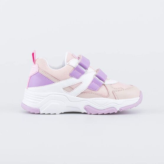 344441-15 Кожаные кроссовки с липучками для девочки роз-сир фото №2