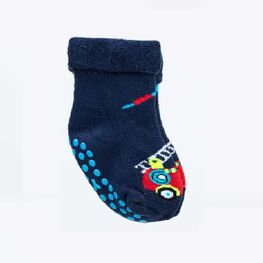 07742352-40 Носки детские с тормозами махровые пожарная машинка для мальчики синий