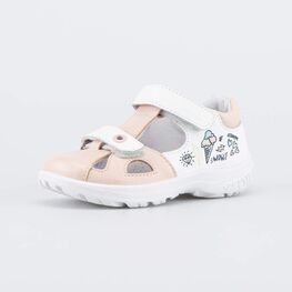 322120-26 Кожаные сандалии Пломбир для девочки белый + розовый