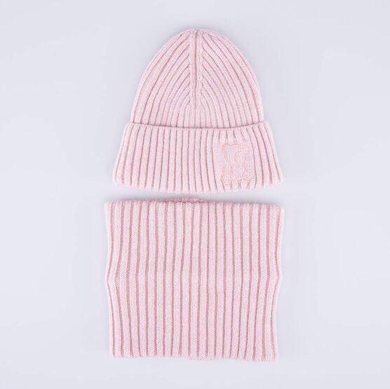 07804008-41 Зимний шерстяной комплект шапка + снуд для девочки для девочки розовый