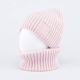 07804008-41 Зимний шерстяной комплект шапка + снуд для девочки для девочки розовый фото №2