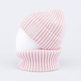 07804008-41 Зимний шерстяной комплект шапка + снуд для девочки для девочки розовый фото №3