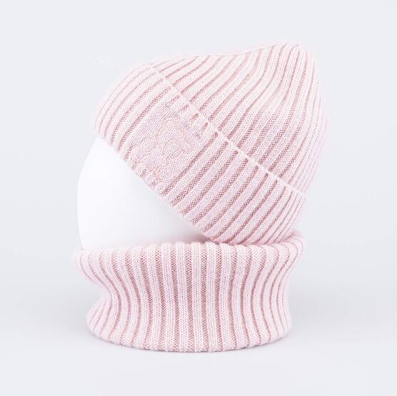 07804008-41 Зимний шерстяной комплект шапка + снуд для девочки для девочки розовый фото №3