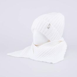 07804009-41 Зимний шерстяной комплект шапка + шарф для девочки для девочки св.бежевый фото №2