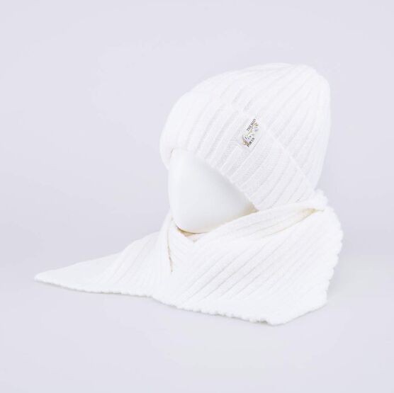 07804009-41 Зимний шерстяной комплект шапка + шарф для девочки для девочки св.бежевый фото №2