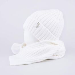 07804009-41 Зимний шерстяной комплект шапка + шарф для девочки для девочки св.бежевый фото №3