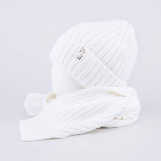 07804009-41 Зимний шерстяной комплект шапка + шарф для девочки для девочки св.бежевый фото №3