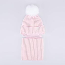 07804015-40 Зимний шерстяной комплект шапка + снуд для девочки для девочки розовый