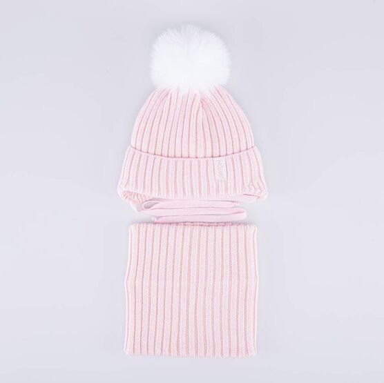 07804015-40 Зимний шерстяной комплект шапка + снуд для девочки для девочки розовый